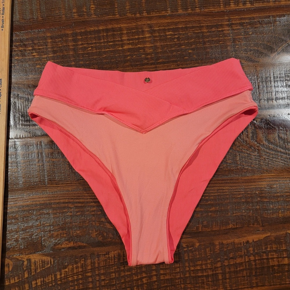 Victoria's Secret Pink Swim V Crossover High Waist Cheeky Bikini Sz Large Coral - Picture 7 of 9